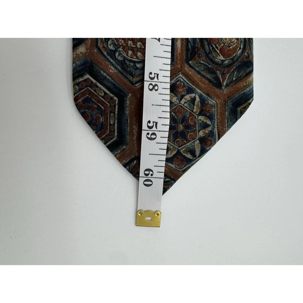 Vintage Valentino Silk Tie Geometric Medallion Brown Blue Necktie‎ Made in Italy